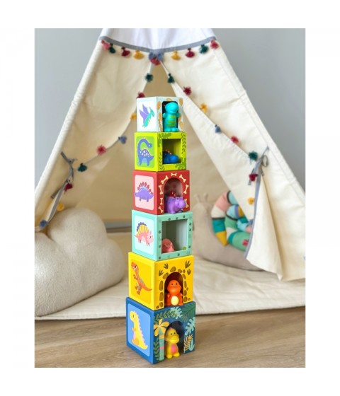 TOOKY TOY Mediniai kaladėlės Dėlionė + 6 Žaislinės figūrėlės, 12 vnt.