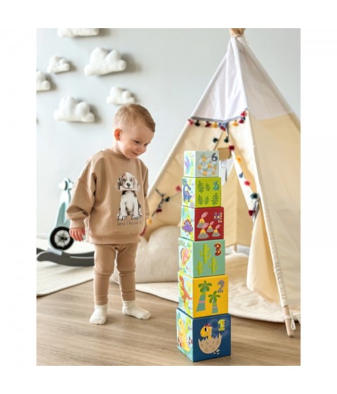 TOOKY TOY Mediniai kaladėlės Dėlionė + 6 Žaislinės figūrėlės, 12 vnt.