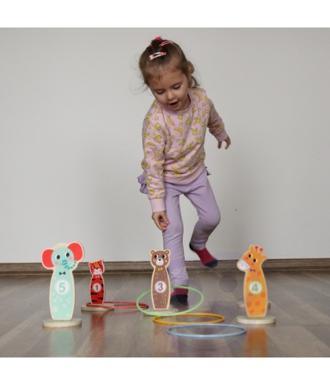 TOOKY TOY medinis įgūdžių žaidimas Mėtyk į taikinius gyvūnėlius, 15 vnt.