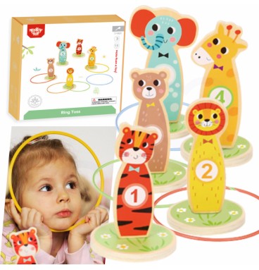 TOOKY TOY medinis įgūdžių žaidimas Mėtyk į taikinius gyvūnėlius, 15 vnt.
