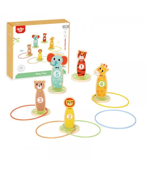 TOOKY TOY medinis įgūdžių žaidimas Mėtyk į taikinius gyvūnėlius, 15 vnt.