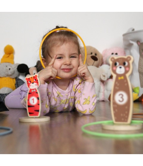 TOOKY TOY medinis įgūdžių žaidimas Mėtyk į taikinius gyvūnėlius, 15 vnt.