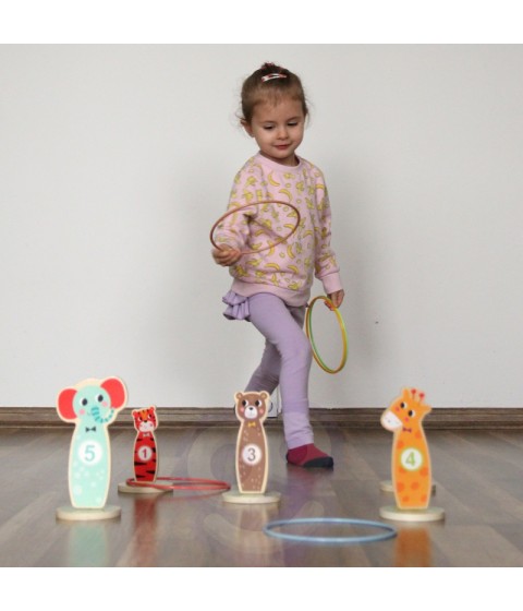 TOOKY TOY medinis įgūdžių žaidimas Mėtyk į taikinius gyvūnėlius, 15 vnt.