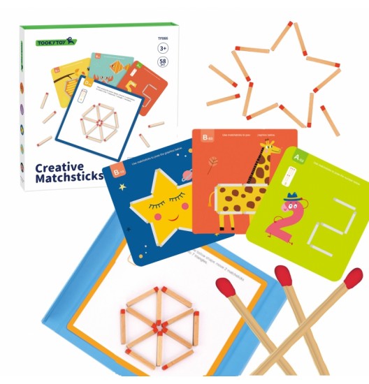 TOOKY TOY Medinis Montessori dėlionės loginis žaidimas Dėlionės Magnetiniai degtukai vaikams 58 vnt.