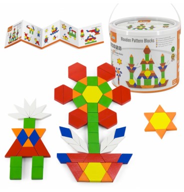 VIGA mediniai plokšti kaladėlės kibire, 250 Montessori detalių