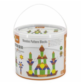 VIGA mediniai plokšti kaladėlės kibire, 250 Montessori detalių