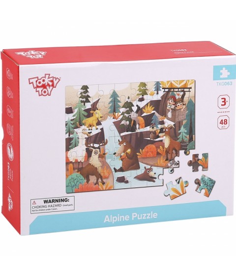 TOOKY TOY Dėlionė su maišeliu Alpių gyvūnų ir peizažo dėlionė 49 detalės.