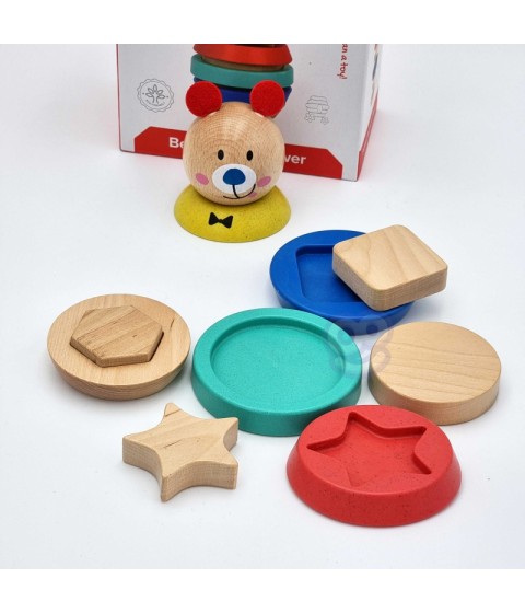 TOOKY TOY medinė dėlionė piramidės formos meškiukas 11 vnt.