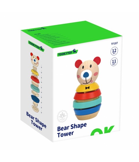 TOOKY TOY medinė dėlionė piramidės formos meškiukas 11 vnt.