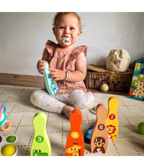 TOOKY TOY medinis boulingas vaikams, 6 vnt. + kamuoliukas