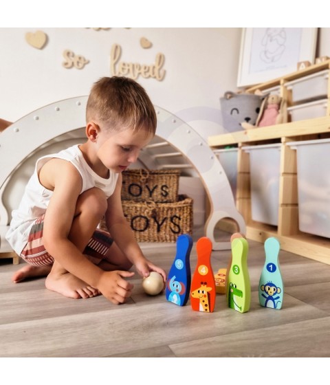 TOOKY TOY medinis boulingas vaikams, 6 vnt. + kamuoliukas