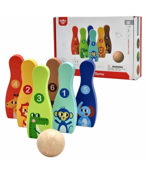 TOOKY TOY medinis boulingas vaikams, 6 vnt. + kamuoliukas