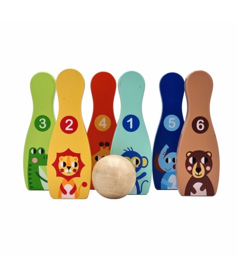 TOOKY TOY medinis boulingas vaikams, 6 vnt. + kamuoliukas