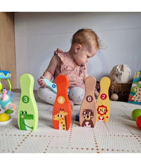 TOOKY TOY medinis boulingas vaikams, 6 vnt. + kamuoliukas