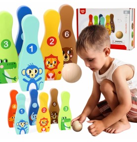 TOOKY TOY medinis boulingas vaikams, 6 vnt. + kamuoliukas