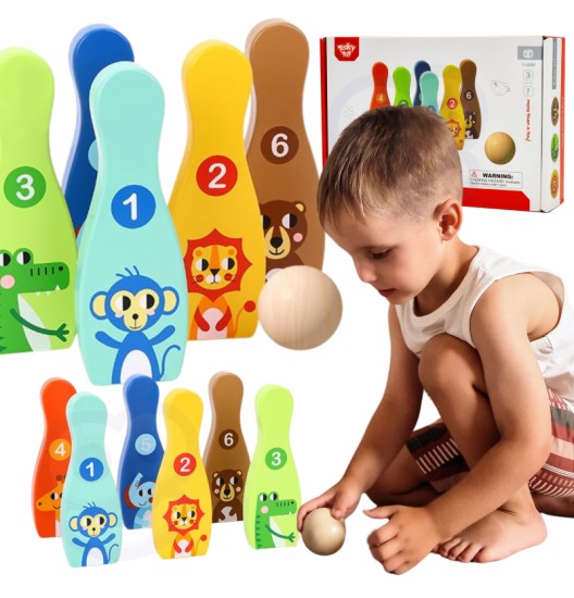 TOOKY TOY medinis boulingas vaikams, 6 vnt. + kamuoliukas
