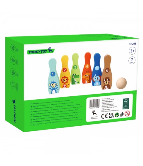 TOOKY TOY medinis boulingas vaikams, 6 vnt. + kamuoliukas