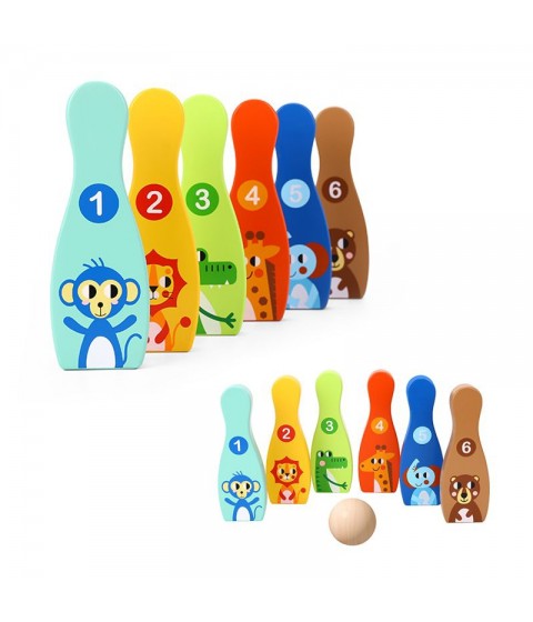 TOOKY TOY medinis boulingas vaikams, 6 vnt. + kamuoliukas