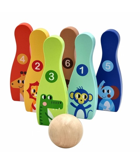 TOOKY TOY medinis boulingas vaikams, 6 vnt. + kamuoliukas