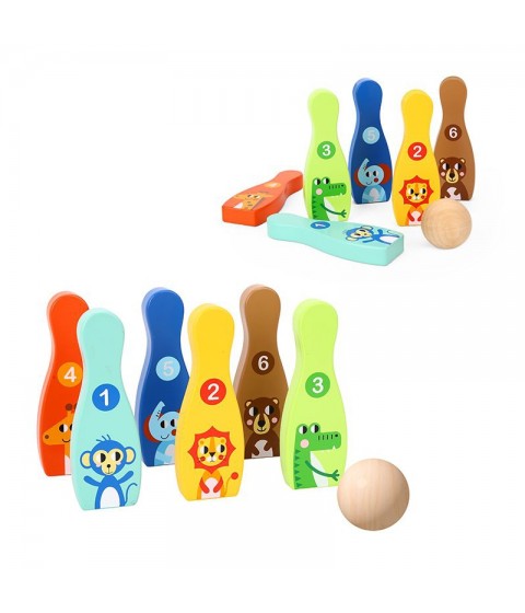 TOOKY TOY medinis boulingas vaikams, 6 vnt. + kamuoliukas