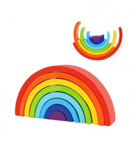 TOOKY TOY medinė vaivorykštės dėlionė, kūrybingi Montessori kaladėlės, sertifikuota FSC