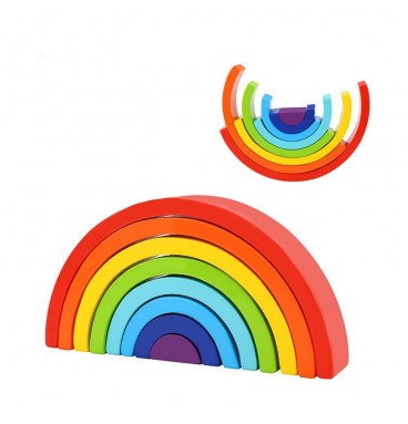 TOOKY TOY medinė vaivorykštės dėlionė, kūrybingi Montessori kaladėlės, sertifikuota FSC