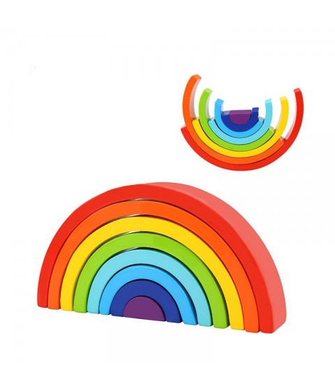 TOOKY TOY medinė vaivorykštės dėlionė, kūrybingi Montessori kaladėlės, sertifikuota FSC