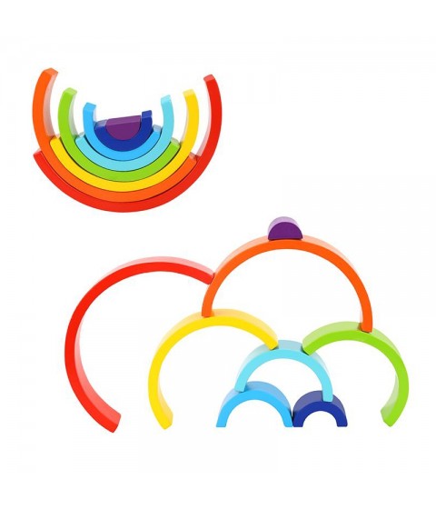 TOOKY TOY medinė vaivorykštės dėlionė, kūrybingi Montessori kaladėlės, sertifikuota FSC