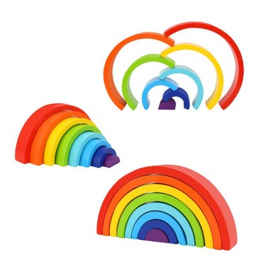 TOOKY TOY medinė vaivorykštės dėlionė, kūrybingi Montessori kaladėlės, sertifikuota FSC