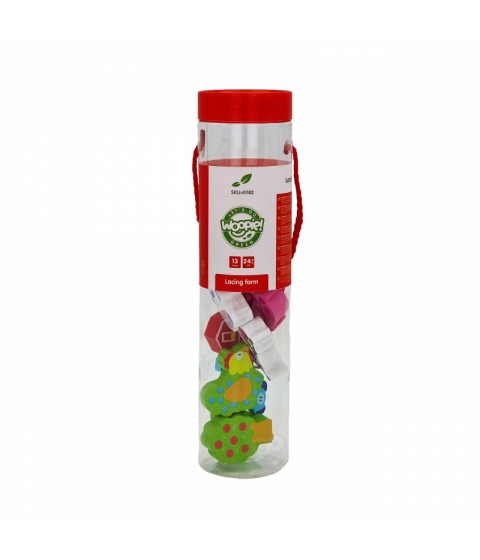 WOOPIE GREEN Mediniai siūlų vėrimo kaladėlės Gyvūnų ūkis 13 vnt.