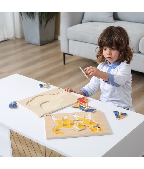 VIGA medinis Montessori galvosūkis gaidys su smeigtukais