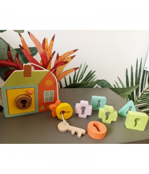 CLASSIC WORLD Mediniai susipynimo kaladėlės, raktai ir durys, MONTESSORI, 11 vnt.