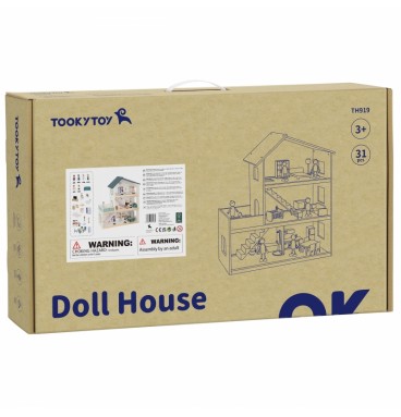 TOOKY TOY didelis medinis lėlių namelis + FSC figūrėlės