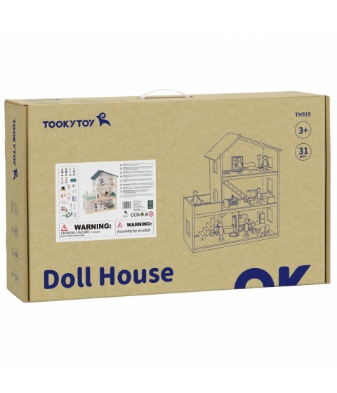 TOOKY TOY didelis medinis lėlių namelis + FSC figūrėlės