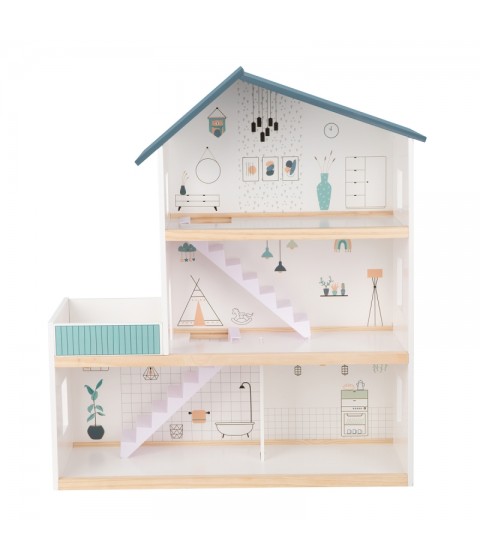 TOOKY TOY didelis medinis lėlių namelis + FSC figūrėlės