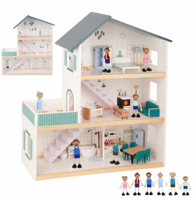 TOOKY TOY didelis medinis lėlių namelis + FSC figūrėlės