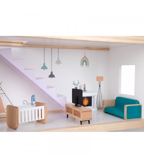 TOOKY TOY didelis medinis lėlių namelis + FSC figūrėlės