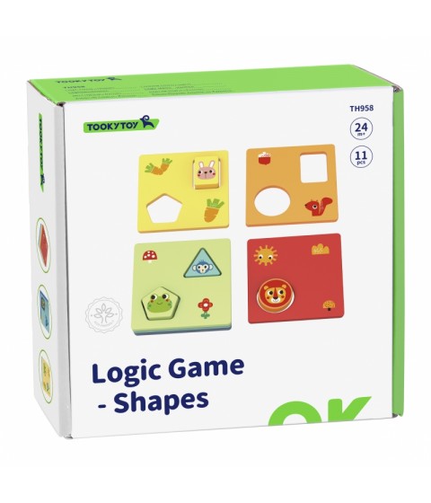 TOOKY TOY Montessori dėlionė, formos ir spalvos, gyvūnai, 6 lentos, FSC