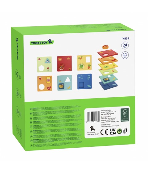 TOOKY TOY Montessori dėlionė, formos ir spalvos, gyvūnai, 6 lentos, FSC