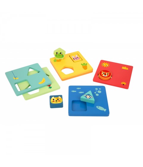 TOOKY TOY Montessori dėlionė, formos ir spalvos, gyvūnai, 6 lentos, FSC