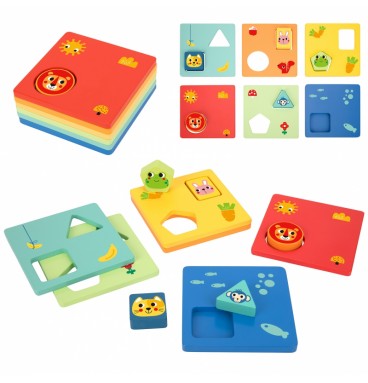 TOOKY TOY Montessori dėlionė, formos ir spalvos, gyvūnai, 6 lentos, FSC