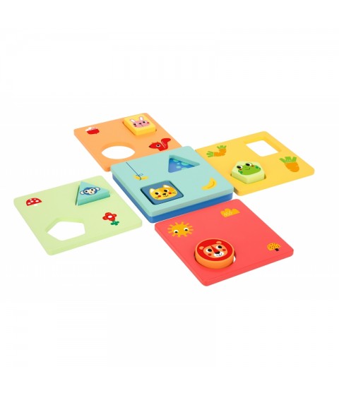 TOOKY TOY Montessori dėlionė, formos ir spalvos, gyvūnai, 6 lentos, FSC
