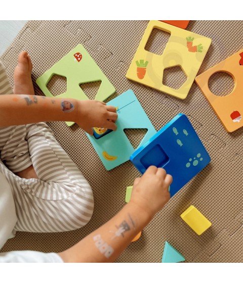 TOOKY TOY Montessori dėlionė, formos ir spalvos, gyvūnai, 6 lentos, FSC