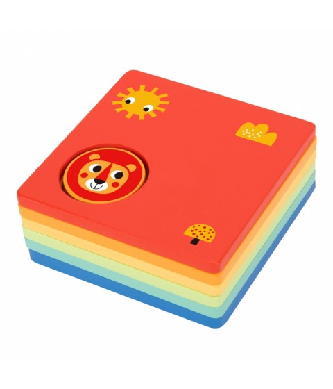 TOOKY TOY Montessori dėlionė, formos ir spalvos, gyvūnai, 6 lentos, FSC