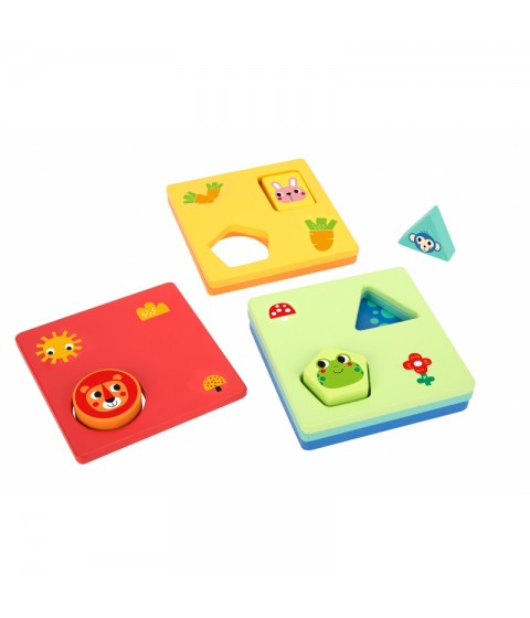 TOOKY TOY Montessori dėlionė, formos ir spalvos, gyvūnai, 6 lentos, FSC