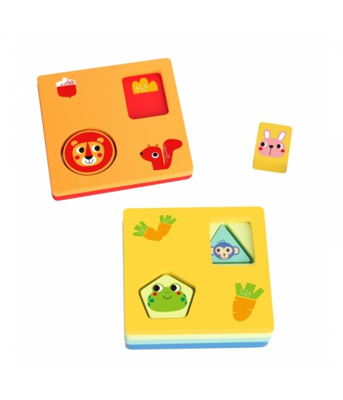 TOOKY TOY Montessori dėlionė, formos ir spalvos, gyvūnai, 6 lentos, FSC