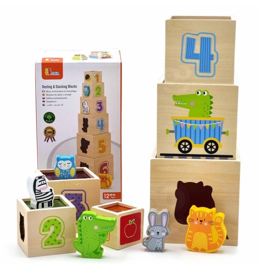 VIGA medinės piramidės dėlionės kaladėlių rūšiavimo sistema Montessori