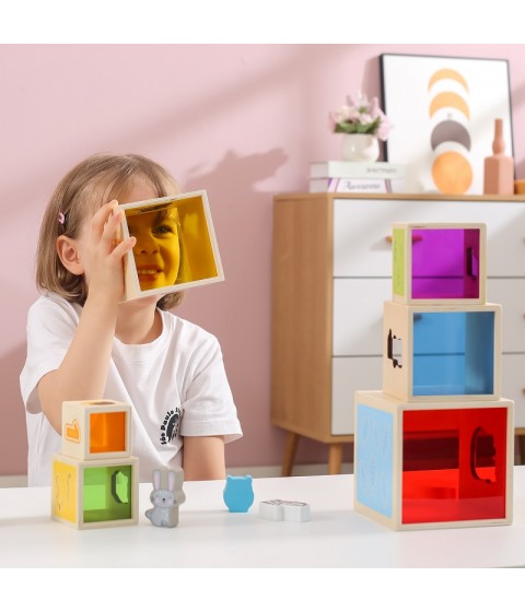 VIGA medinės piramidės dėlionės kaladėlių rūšiavimo sistema Montessori