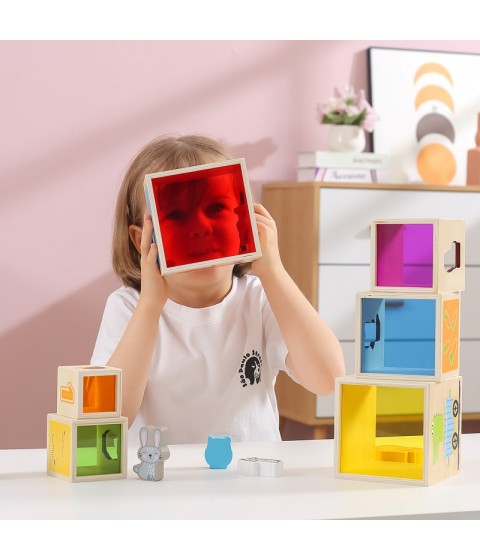VIGA medinės piramidės dėlionės kaladėlių rūšiavimo sistema Montessori