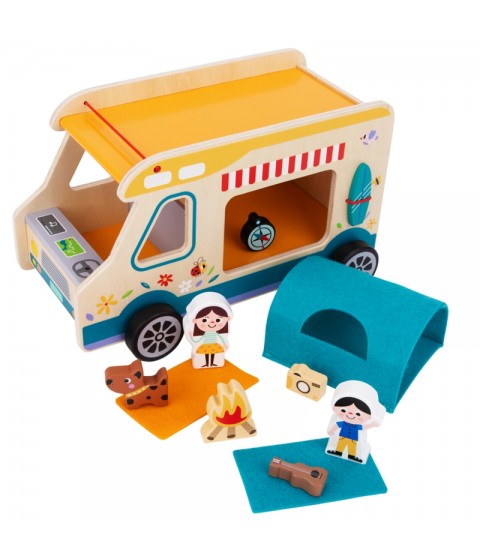 TOOKY TOY medinis namelis ant ratų, personažai, stovyklavimas